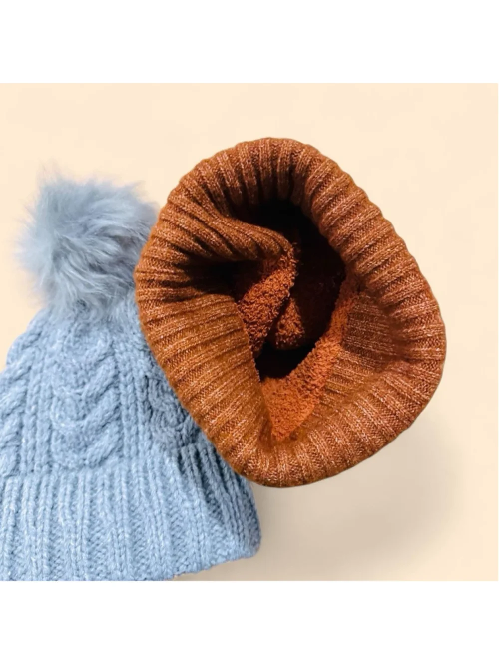 CC & Time and Tru Cable Knit Beanie Bundle Faux Fur Pom Hats Brown Gray OS